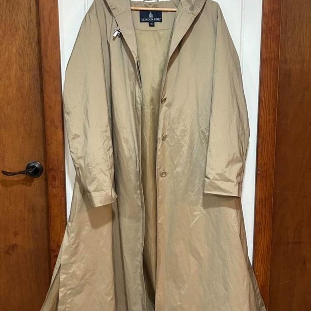 Vintage London Fog Hooded Raincoat Trench Coat Tan Beige Women's Size 12